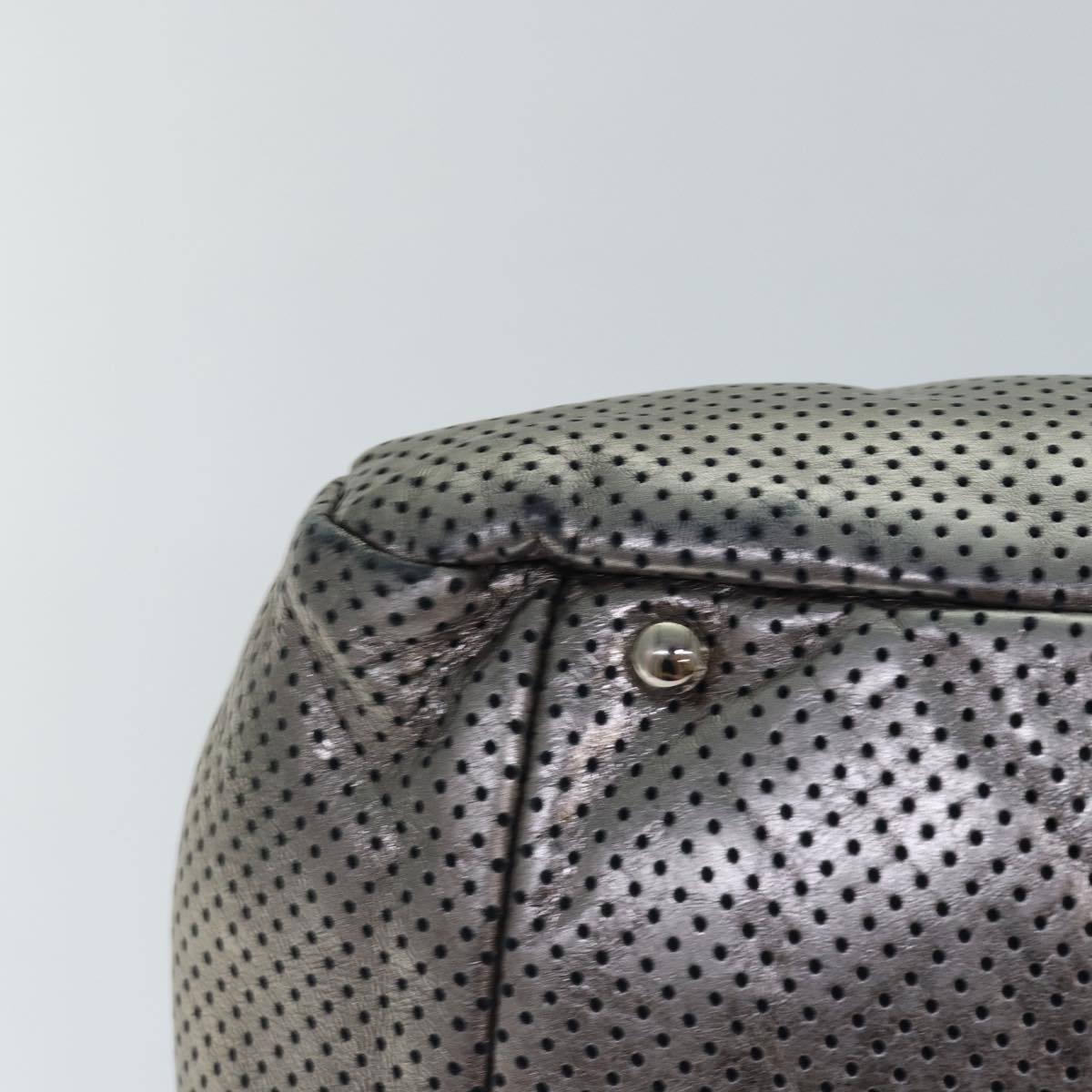 CHANEL Punching Turn Lock Chain Shoulder Bag Leather Silver Gold CC yb673