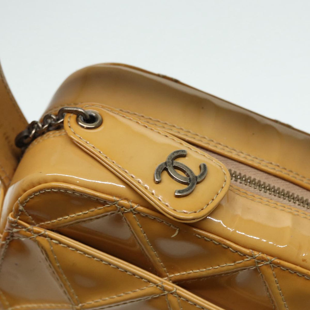 CHANEL Bicolore Shoulder Bag Enamel Yellow Silver CC yb674