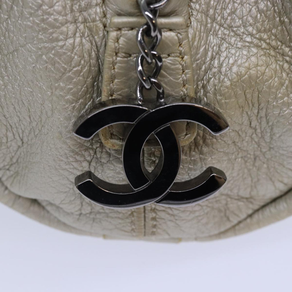 CHANEL Matelasse Hand Bag Leather Silver CC yb675