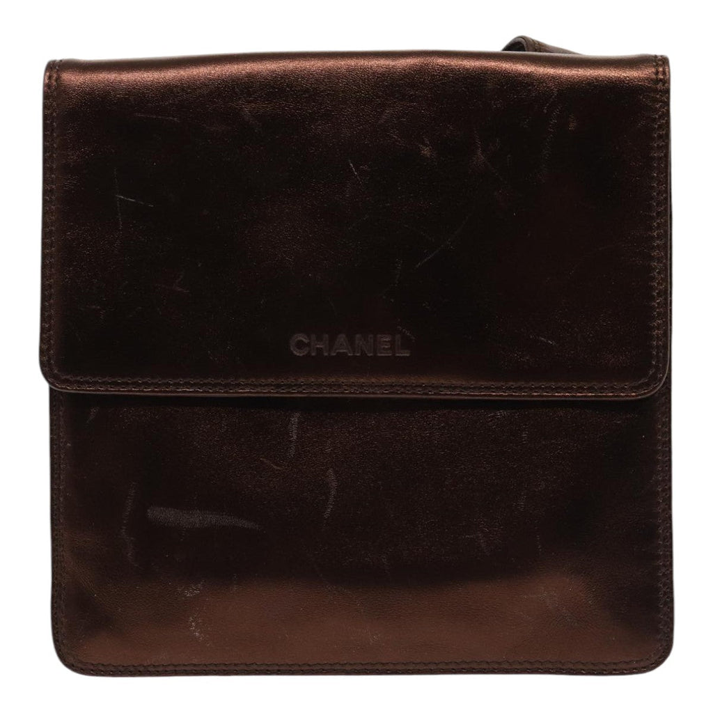 CHANEL Shoulder Bag Leather Bronze Gold CC yb676