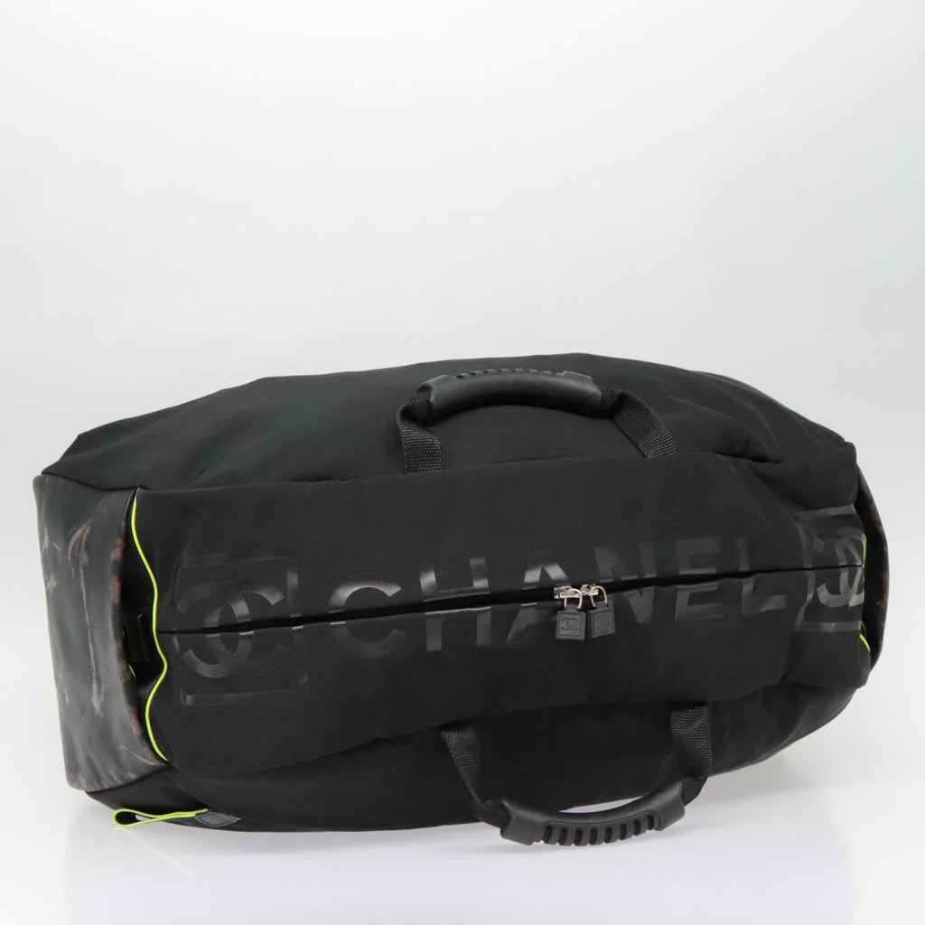 CHANEL Sports Line Boston Bag Nylon Black Silver CC yb680