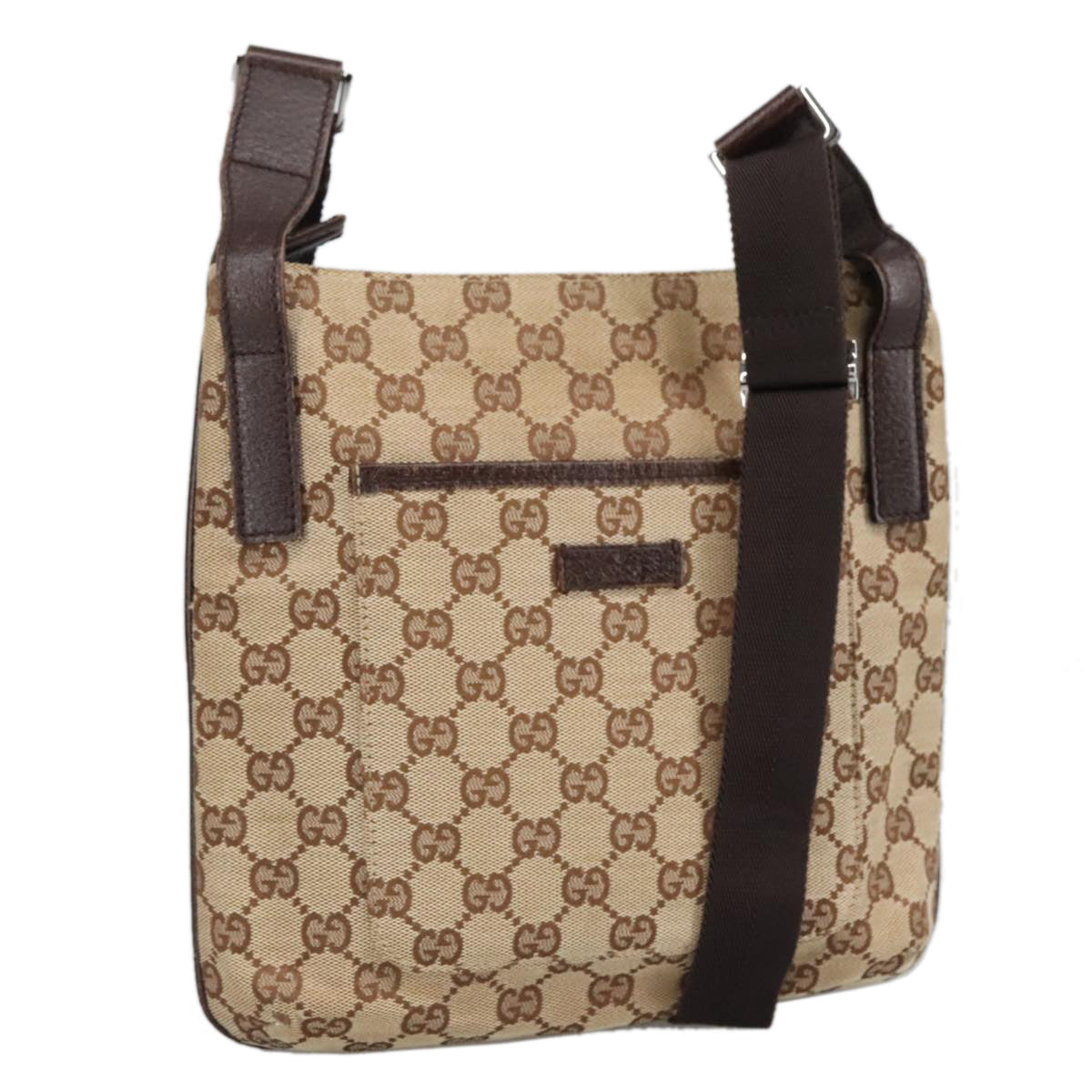 GUCCI GG Canvas Shoulder Bag Beige Silver 122793 yb709