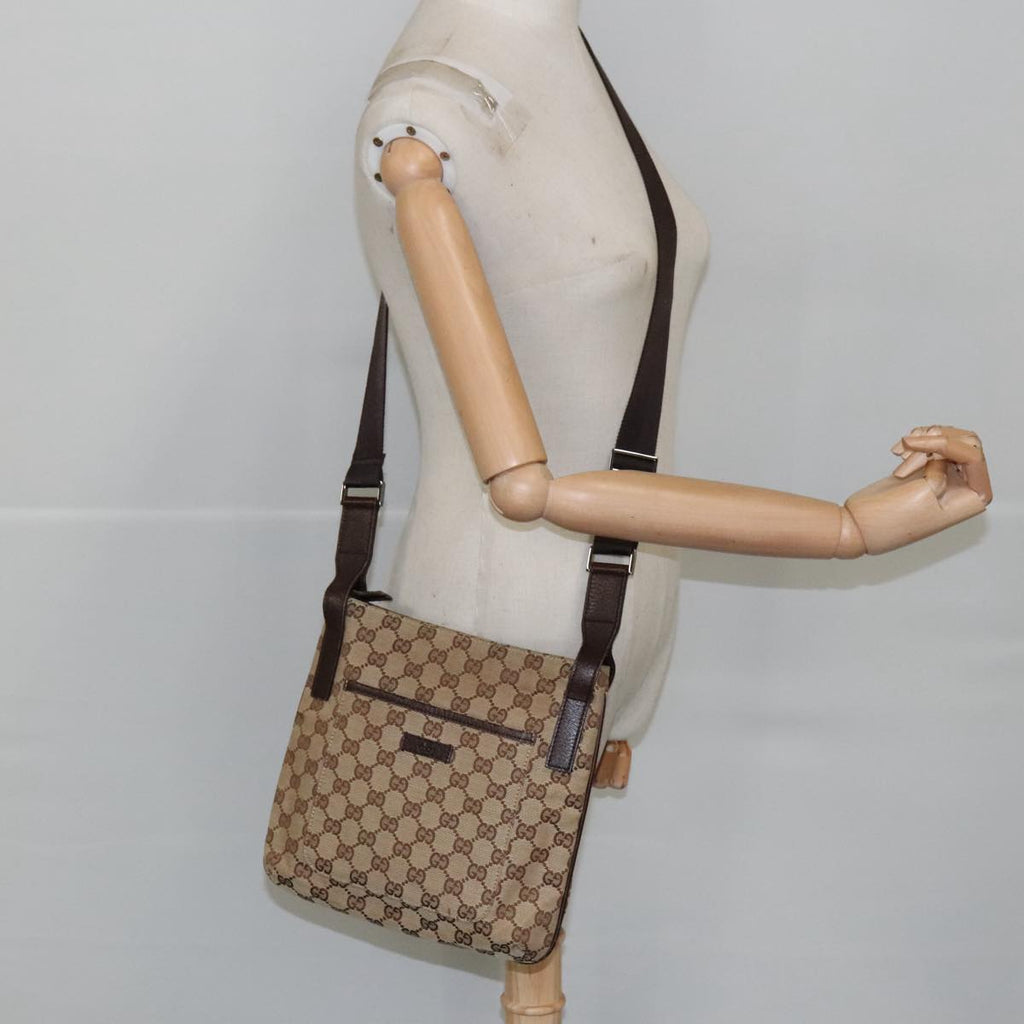 GUCCI GG Canvas Shoulder Bag Beige Silver 122793 yb709