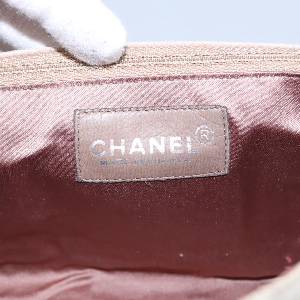 CHANEL Choco Bar Chain Shoulder Bag Suede Beige CC yb716