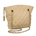CHANEL Matelasse Chain Shoulder Bag Leather Beige CC yb718