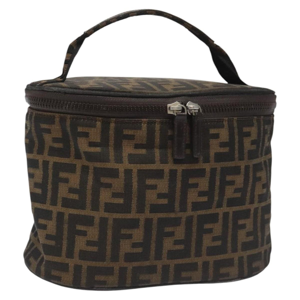 FENDI Zucca Canvas Vanity Hand Bag Brown Black yb723