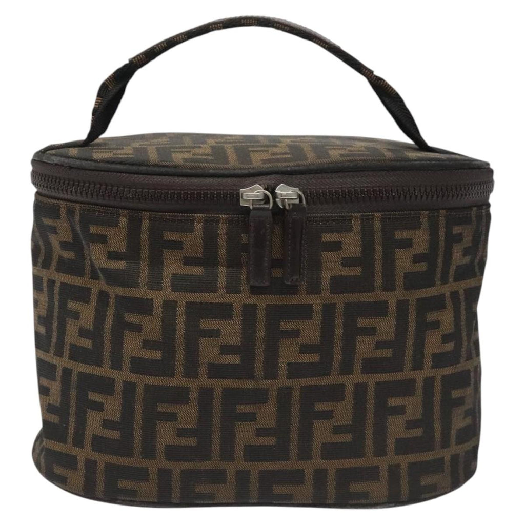FENDI Zucca Canvas Vanity Hand Bag Brown Black yb723