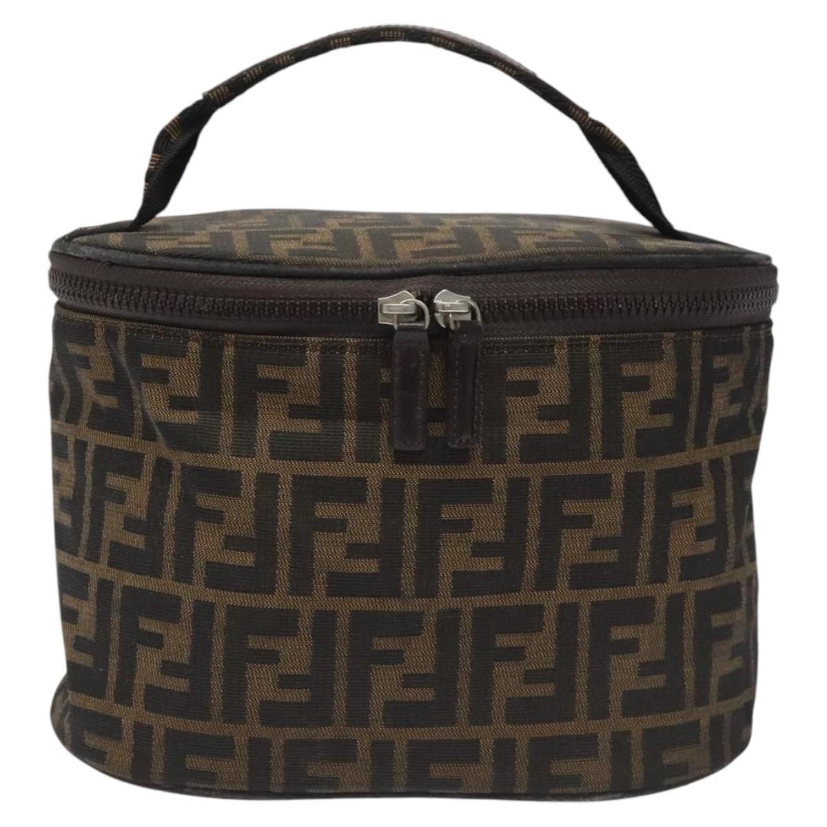 FENDI Zucca Canvas Vanity Hand Bag Brown Black yb723