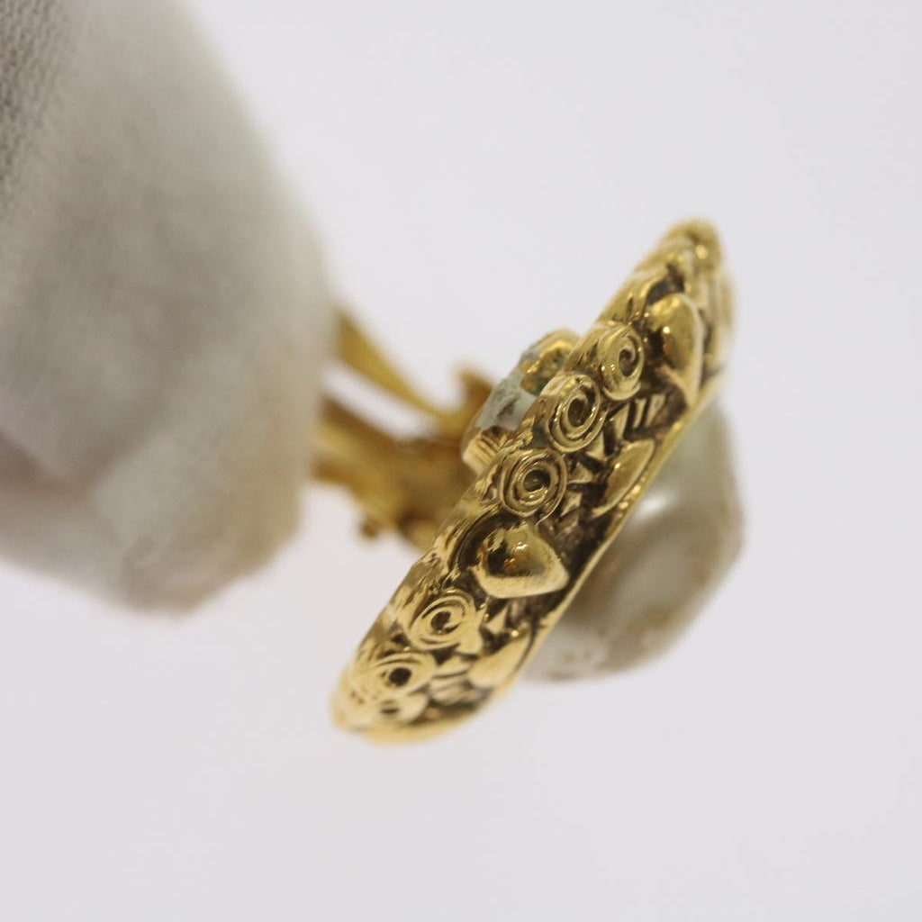 CHANEL Pearl Earring Gold Tone CC yk11111
