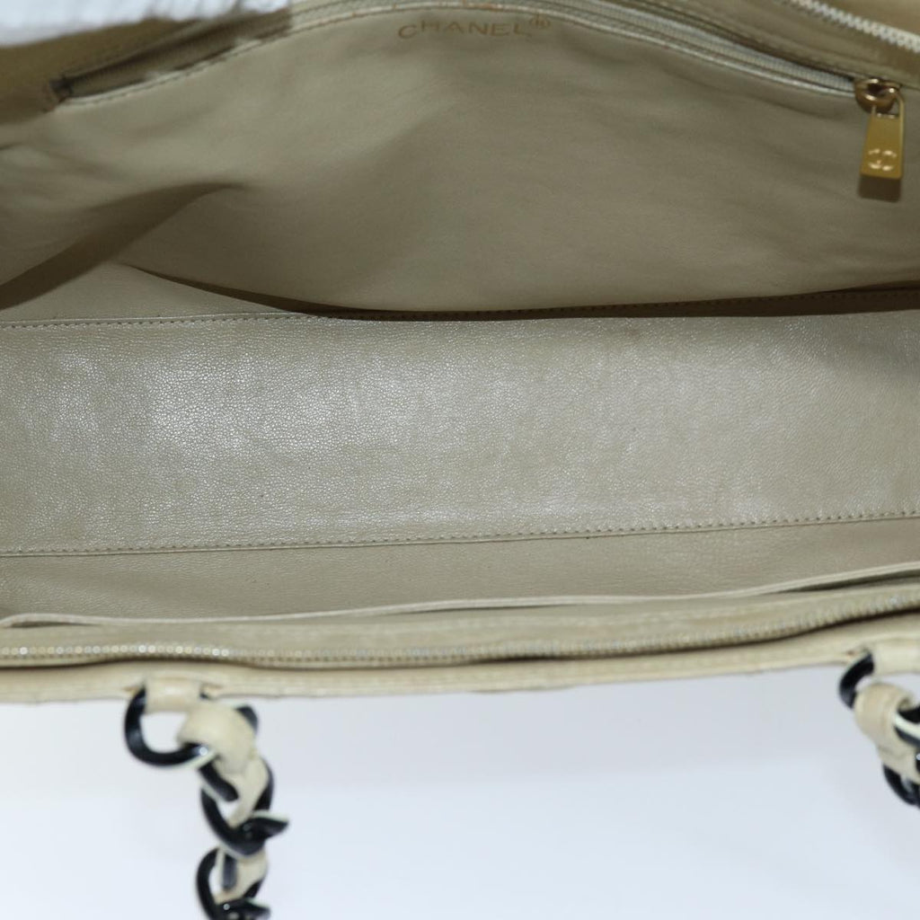 CHANEL Matelasse Chain Tote Bag Leather Beige CC yk11588