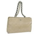 CHANEL Matelasse Chain Tote Bag Leather Beige CC yk11588
