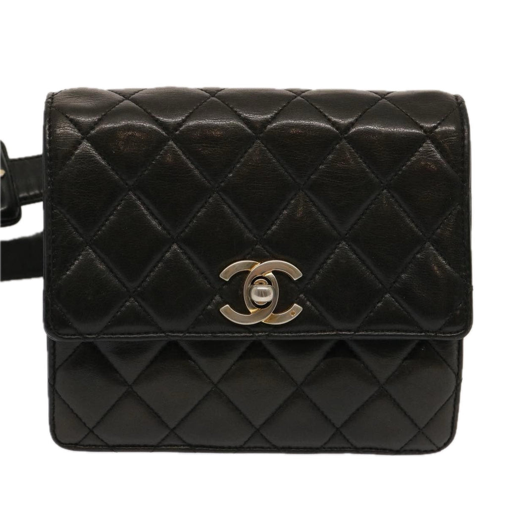 CHANEL Matelasse Turn Lock Waist bag Lamb Skin Black CC yk11590