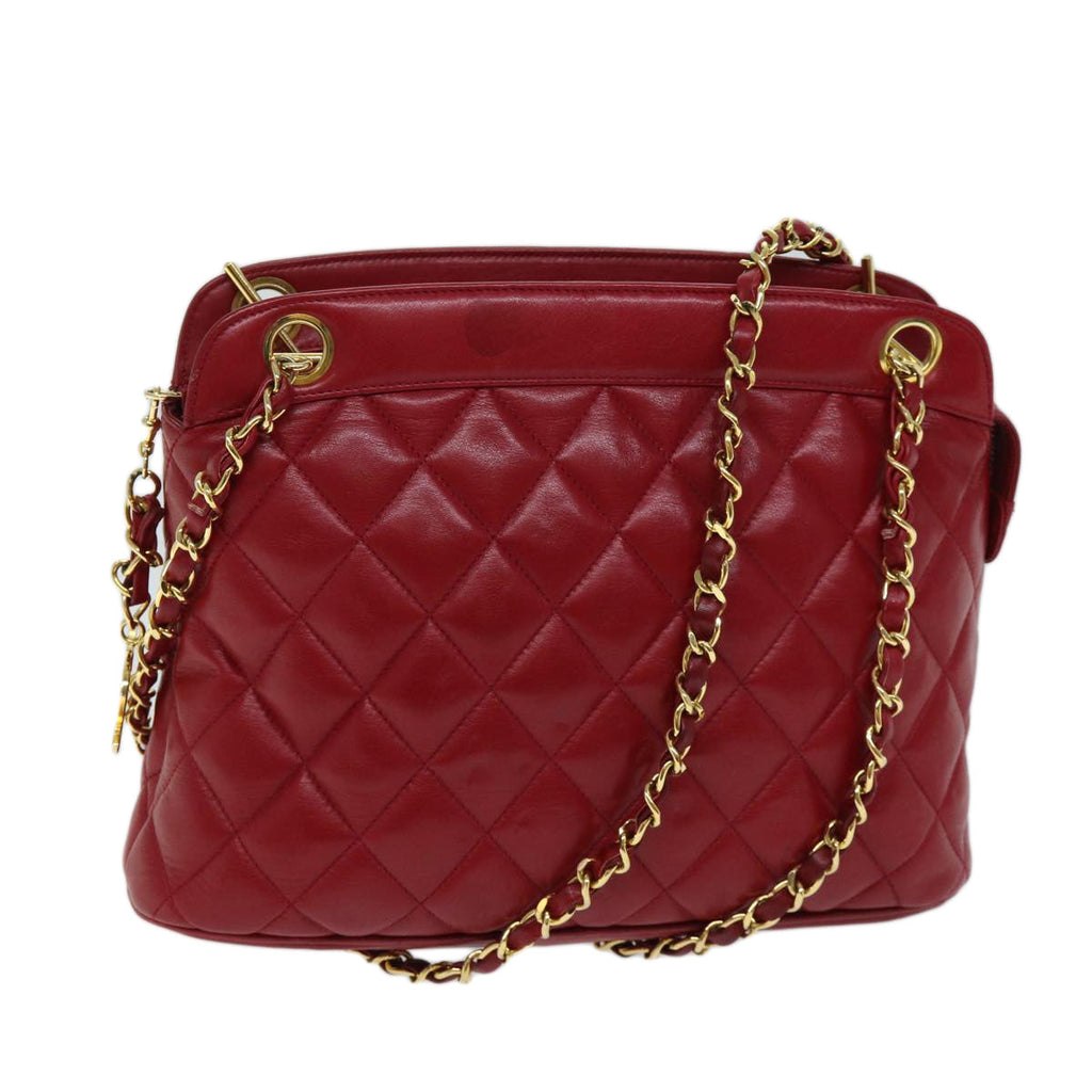 CHANEL Matelasse Chain Shoulder Bag Leather Red CC yk11662