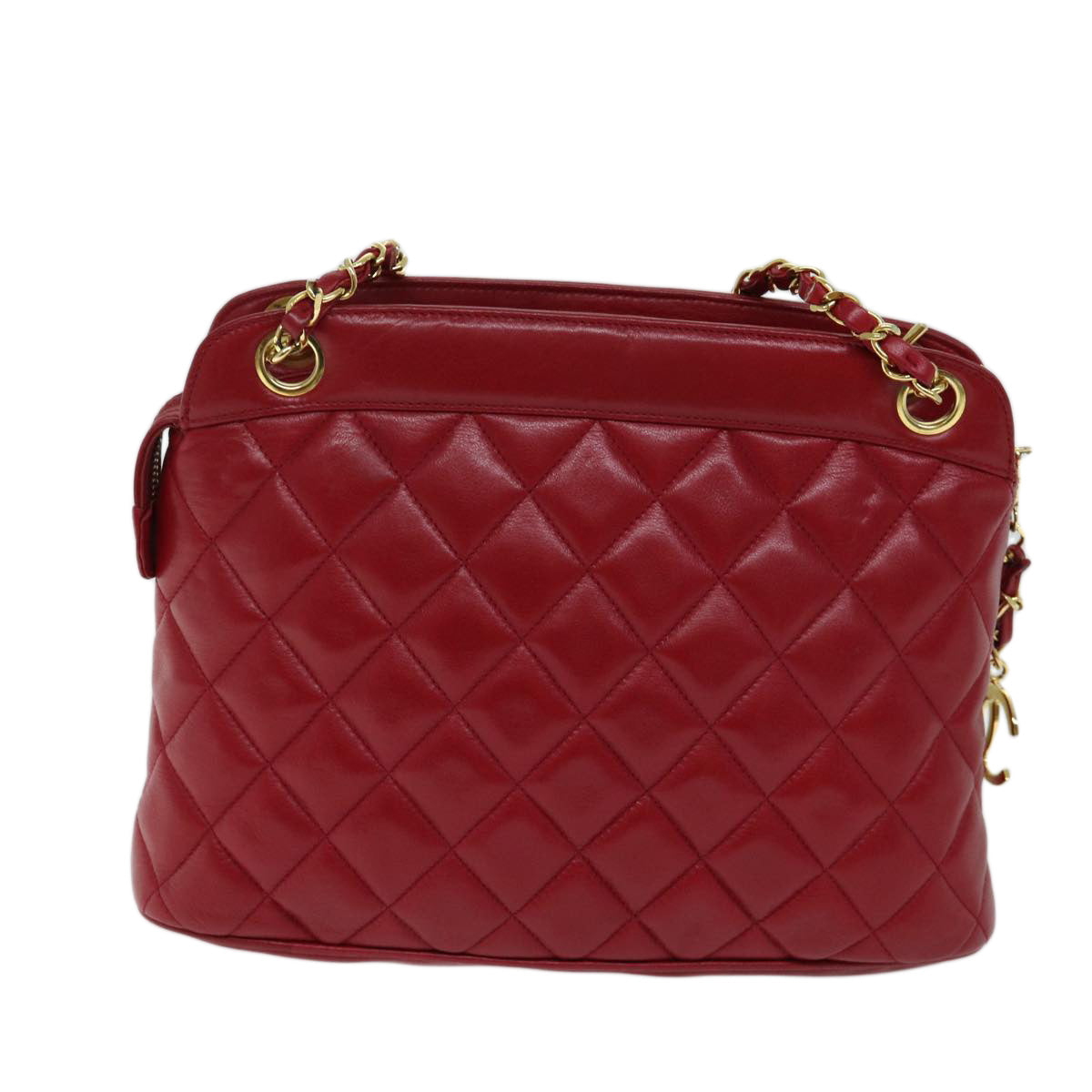 CHANEL Matelasse Chain Shoulder Bag Leather Red CC yk11662