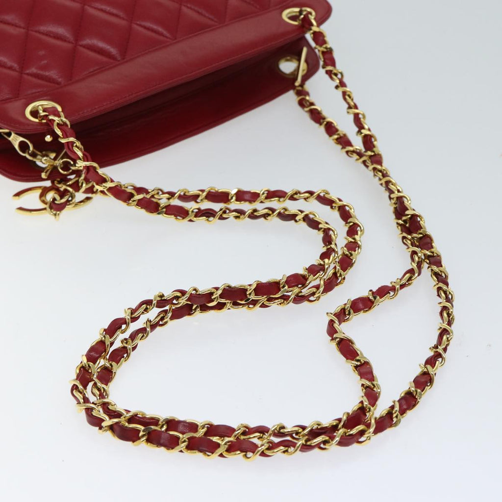CHANEL Matelasse Chain Shoulder Bag Leather Red CC yk11662