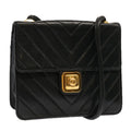CHANEL V Stitch Shoulder Bag Lamb Skin Black CC yk11681