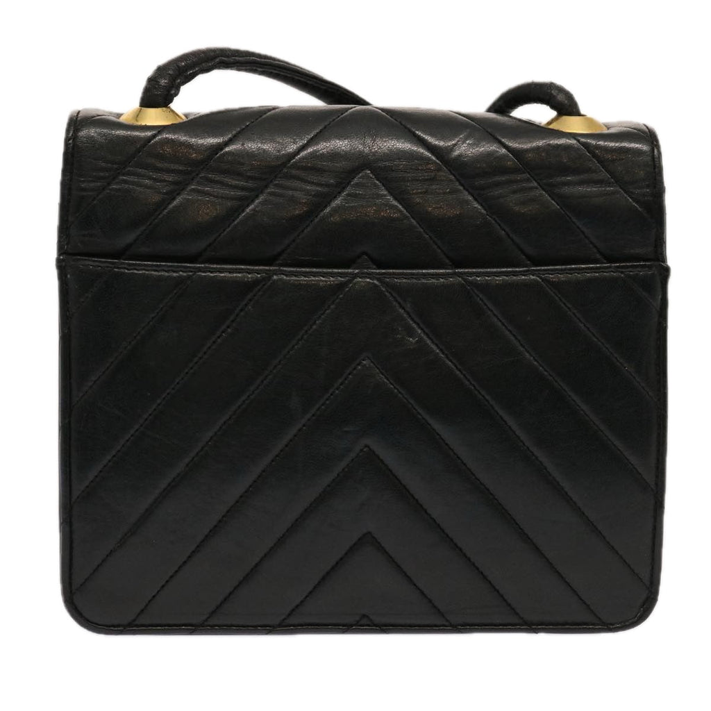 CHANEL V Stitch Shoulder Bag Lamb Skin Black CC yk11681