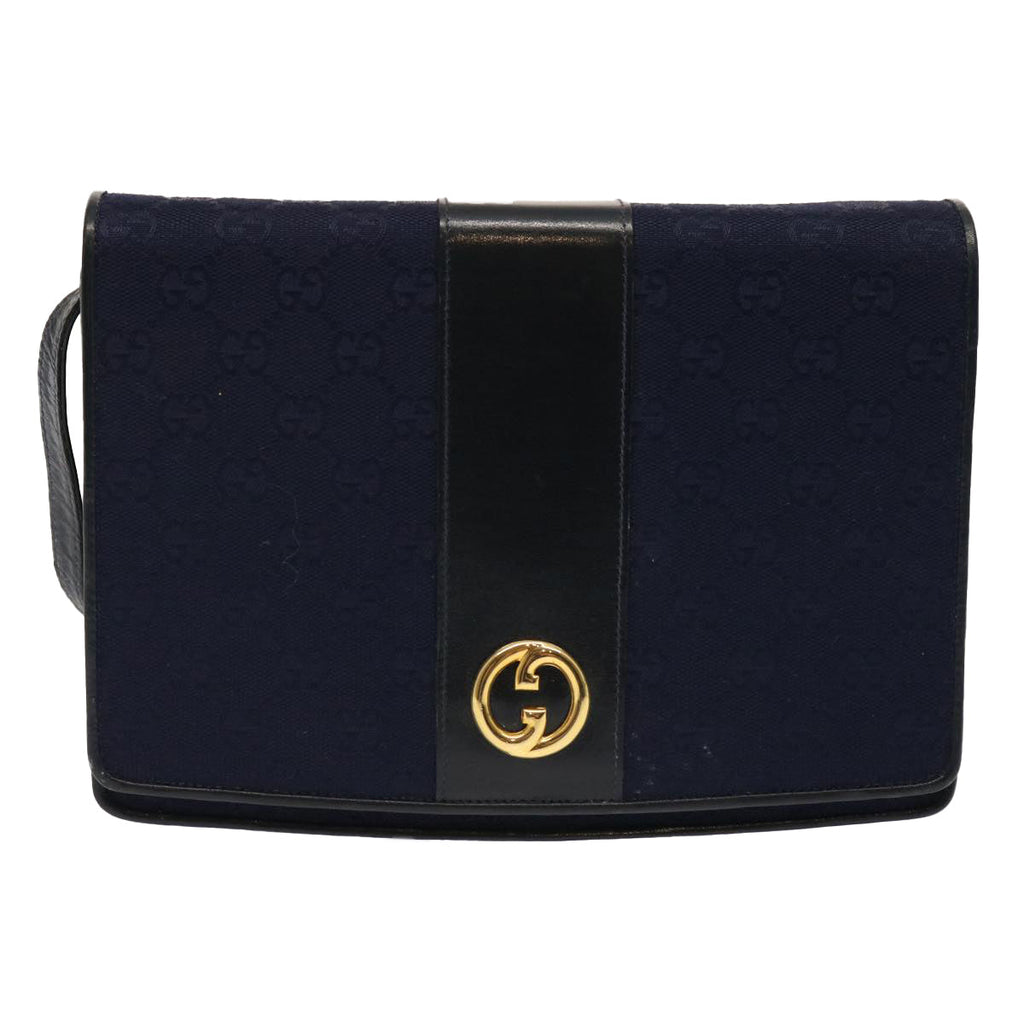 GUCCI GG Canvas Shoulder Bag Navy Black yk11772