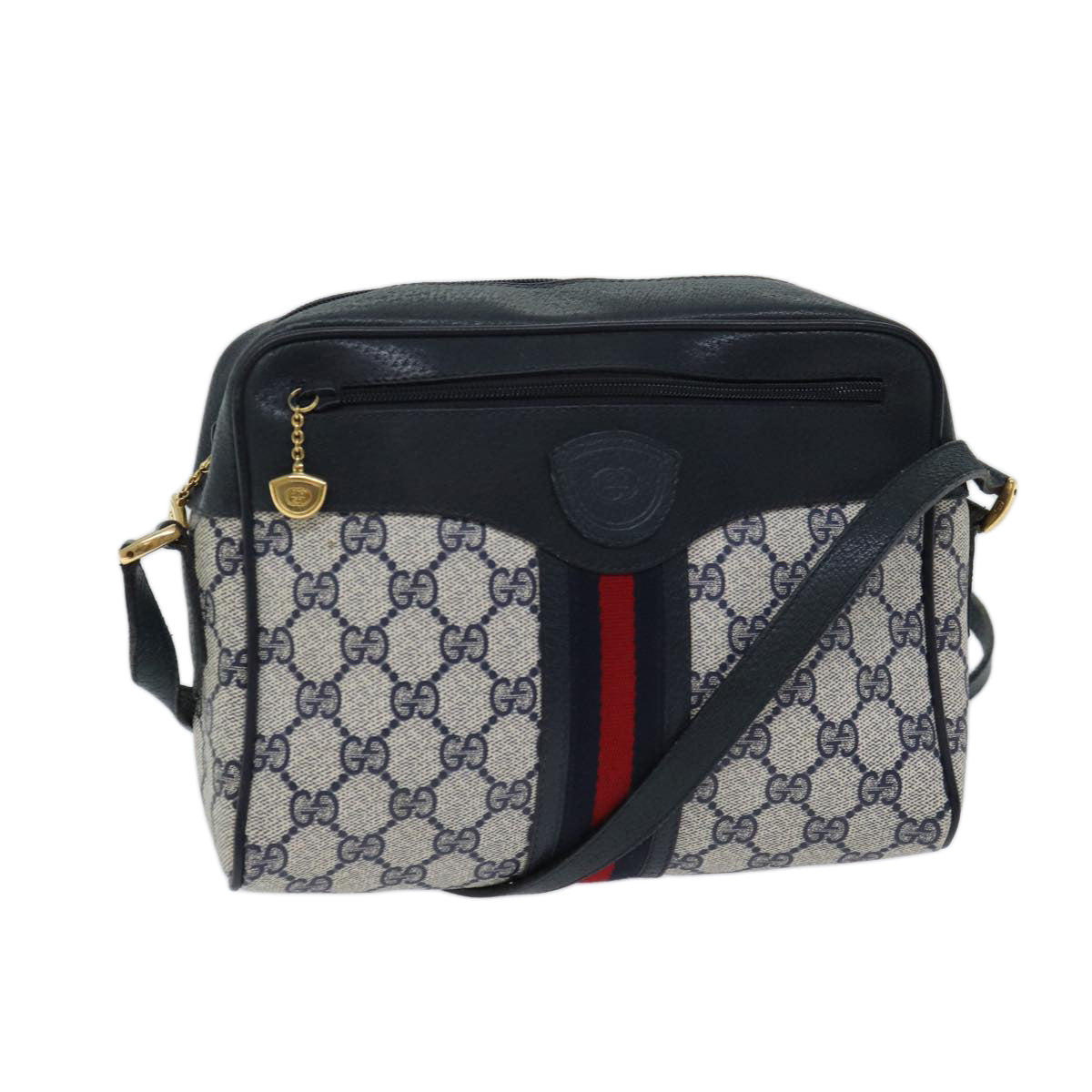 GUCCI GG Canvas Sherry Line Shoulder Bag PVC Navy Red yk11810