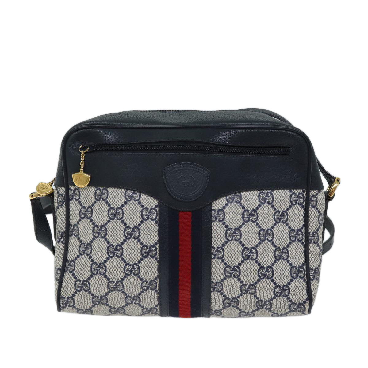 GUCCI GG Canvas Sherry Line Shoulder Bag PVC Navy Red yk11810