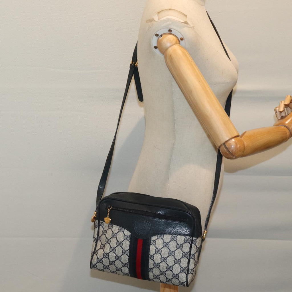 GUCCI GG Canvas Sherry Line Shoulder Bag PVC Navy Red yk11810