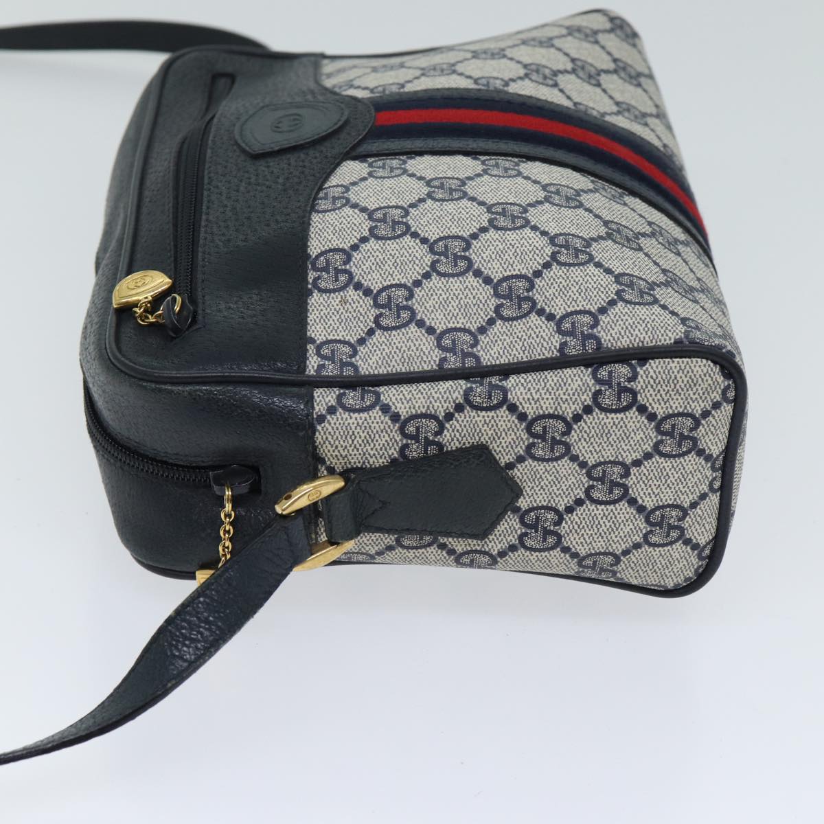 GUCCI GG Canvas Sherry Line Shoulder Bag PVC Navy Red yk11810