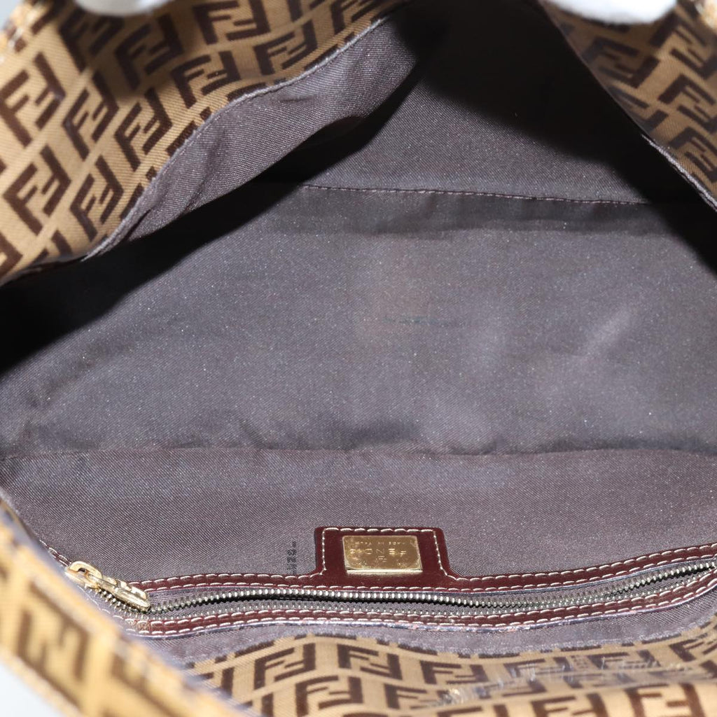 FENDI Zucchino Canvas Mamma Baguette Shoulder Bag Beige yk11816