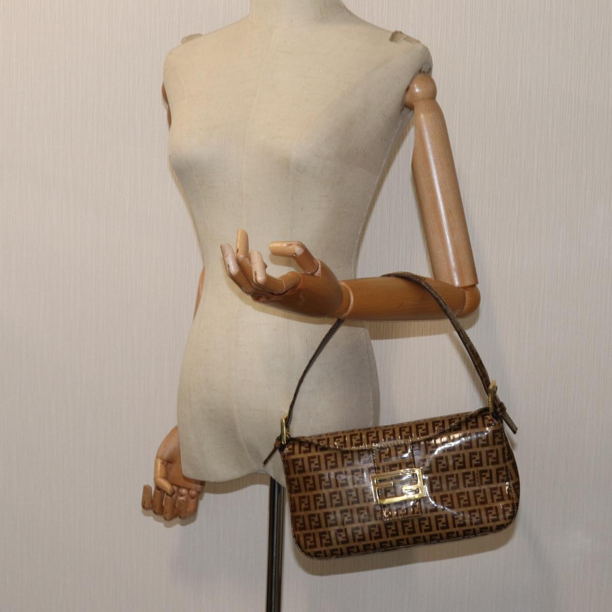 FENDI Zucchino Canvas Mamma Baguette Shoulder Bag Beige yk11816