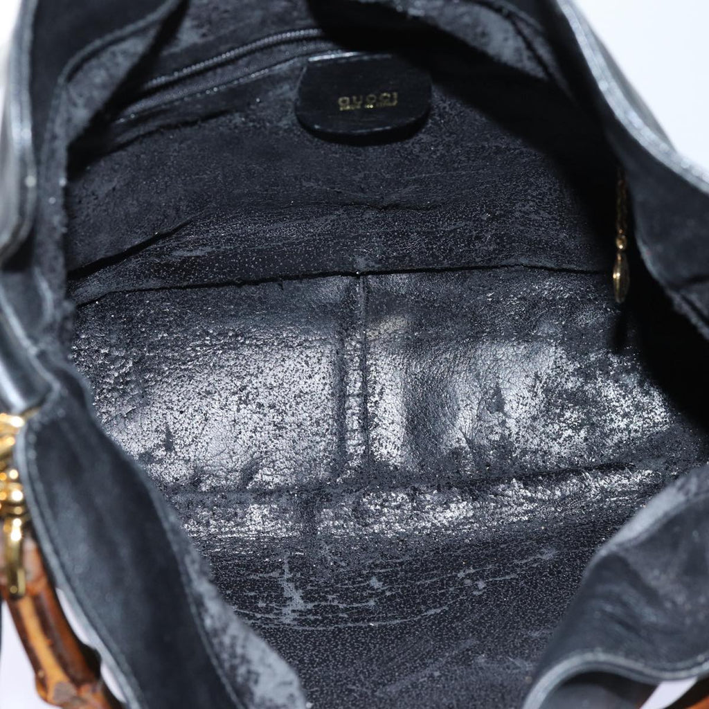 GUCCI Bamboo Hand Bag Leather 2way Black 001 2113 1638 yk11916