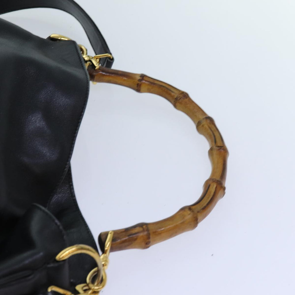 GUCCI Bamboo Hand Bag Leather 2way Black 001 2113 1638 yk11916
