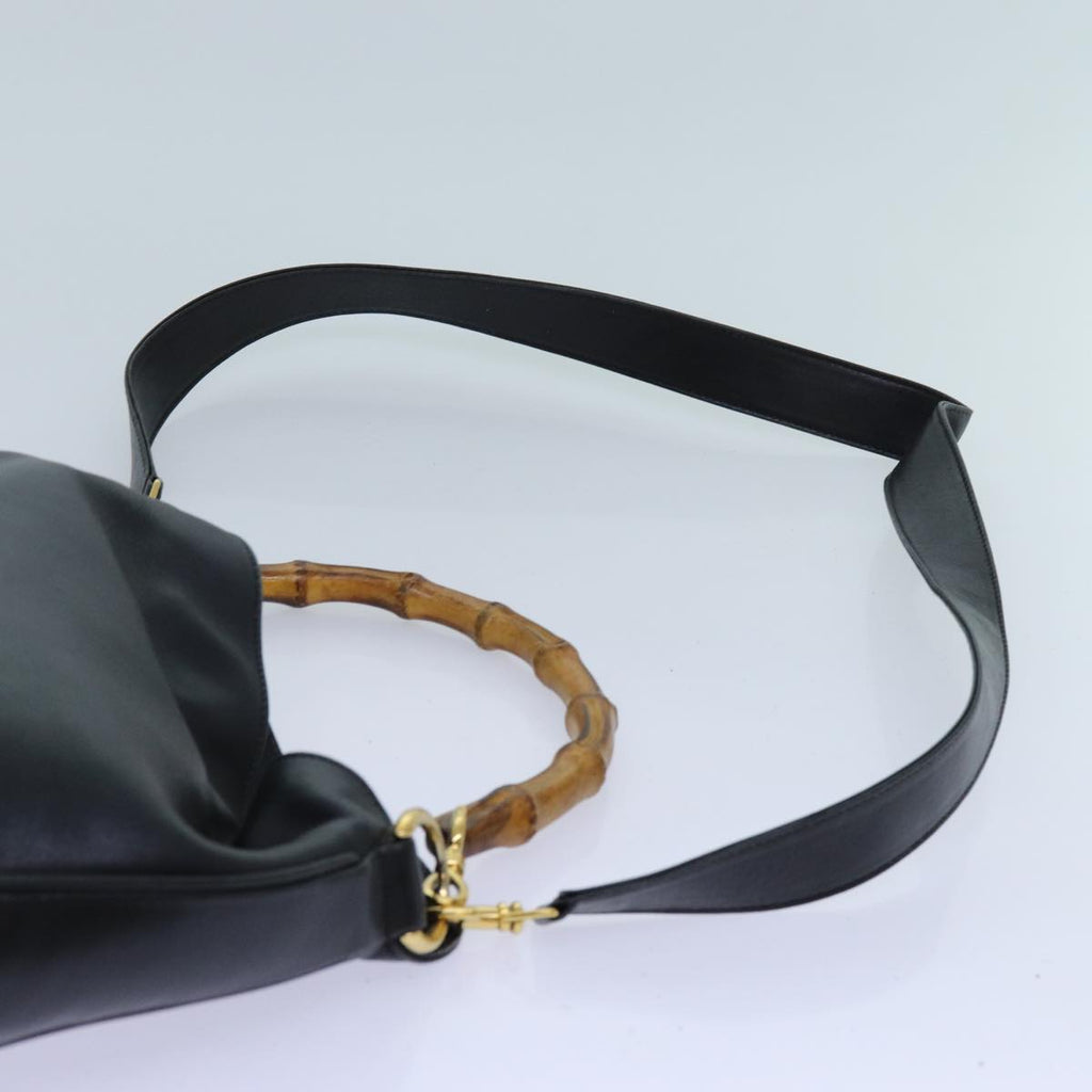 GUCCI Bamboo Hand Bag Leather 2way Black 001 2113 1638 yk11916