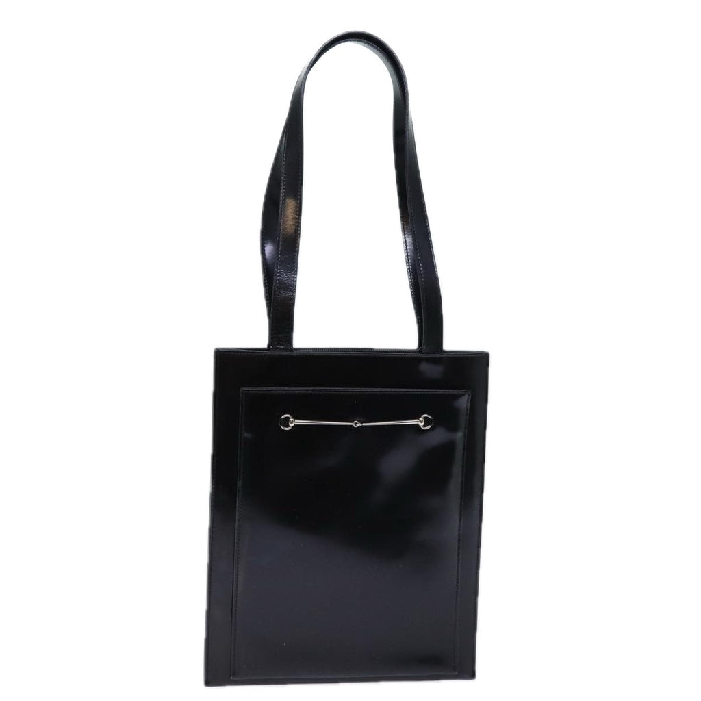 GUCCI Horsebit Shoulder Bag Enamel Black yk11952