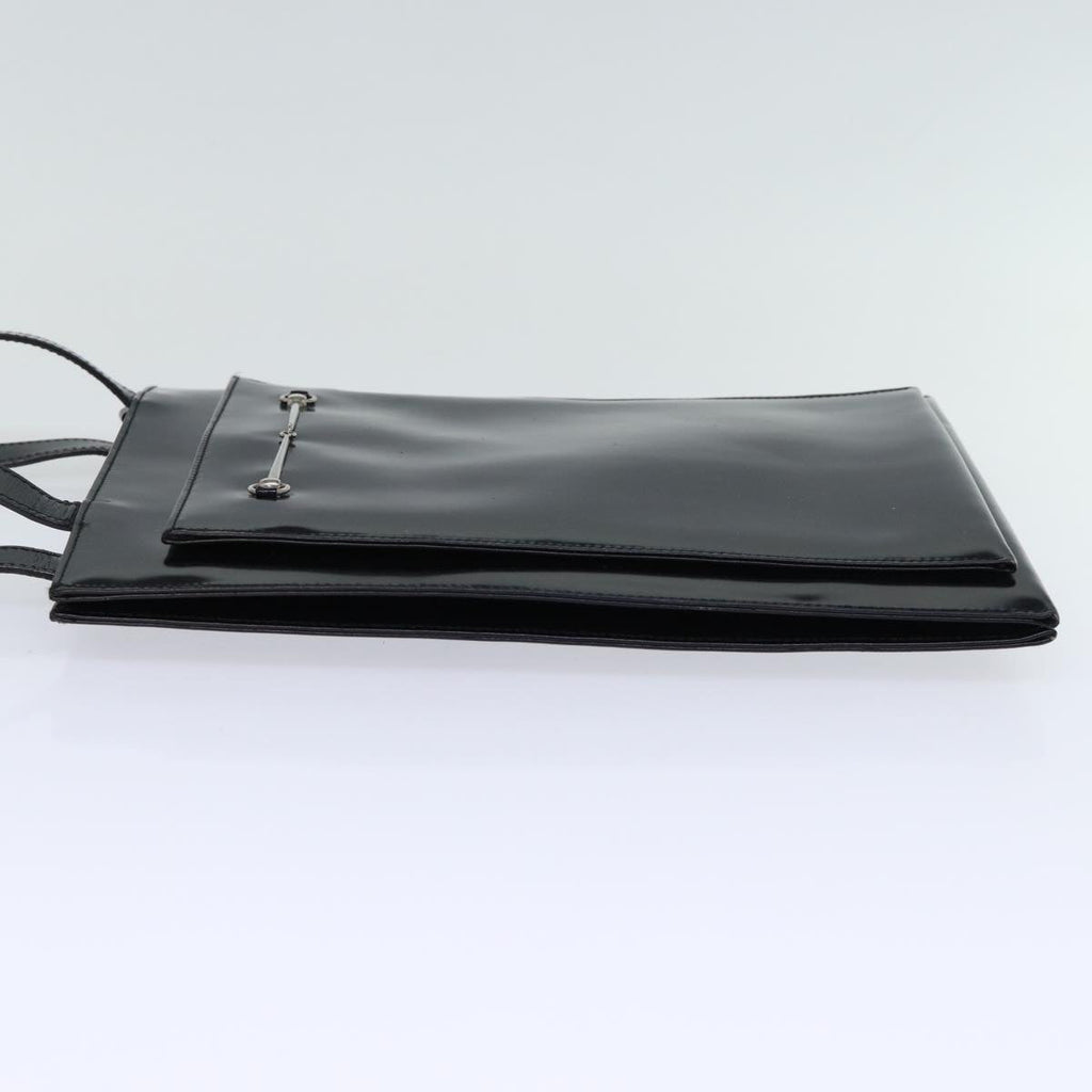 GUCCI Horsebit Shoulder Bag Enamel Black yk11952