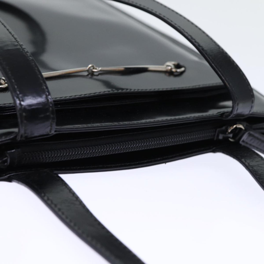 GUCCI Horsebit Shoulder Bag Enamel Black yk11952