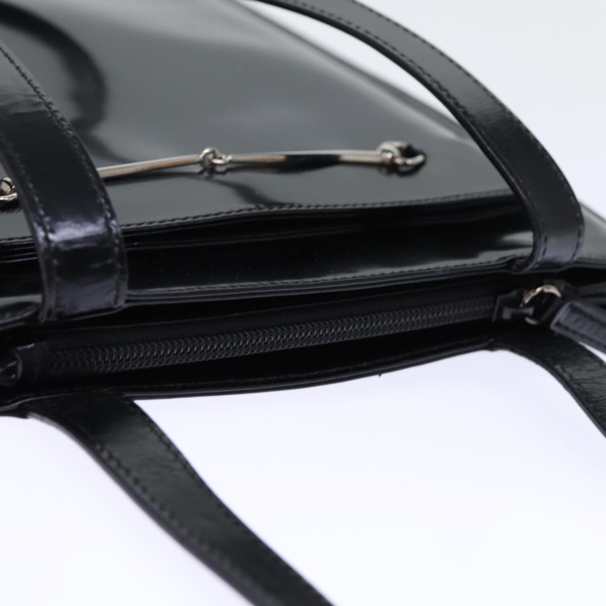 GUCCI Horsebit Shoulder Bag Enamel Black yk11952