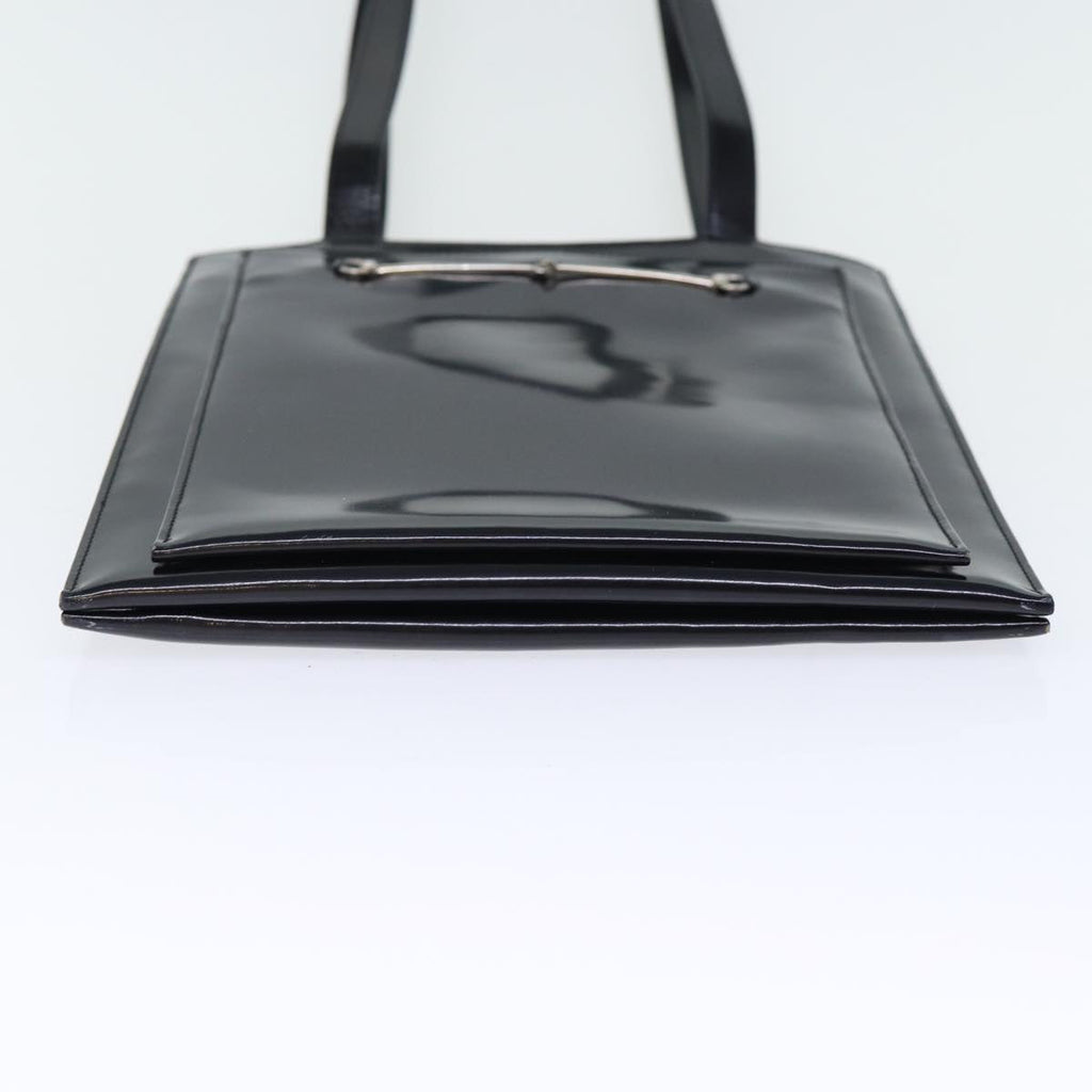 GUCCI Horsebit Shoulder Bag Enamel Black yk11952