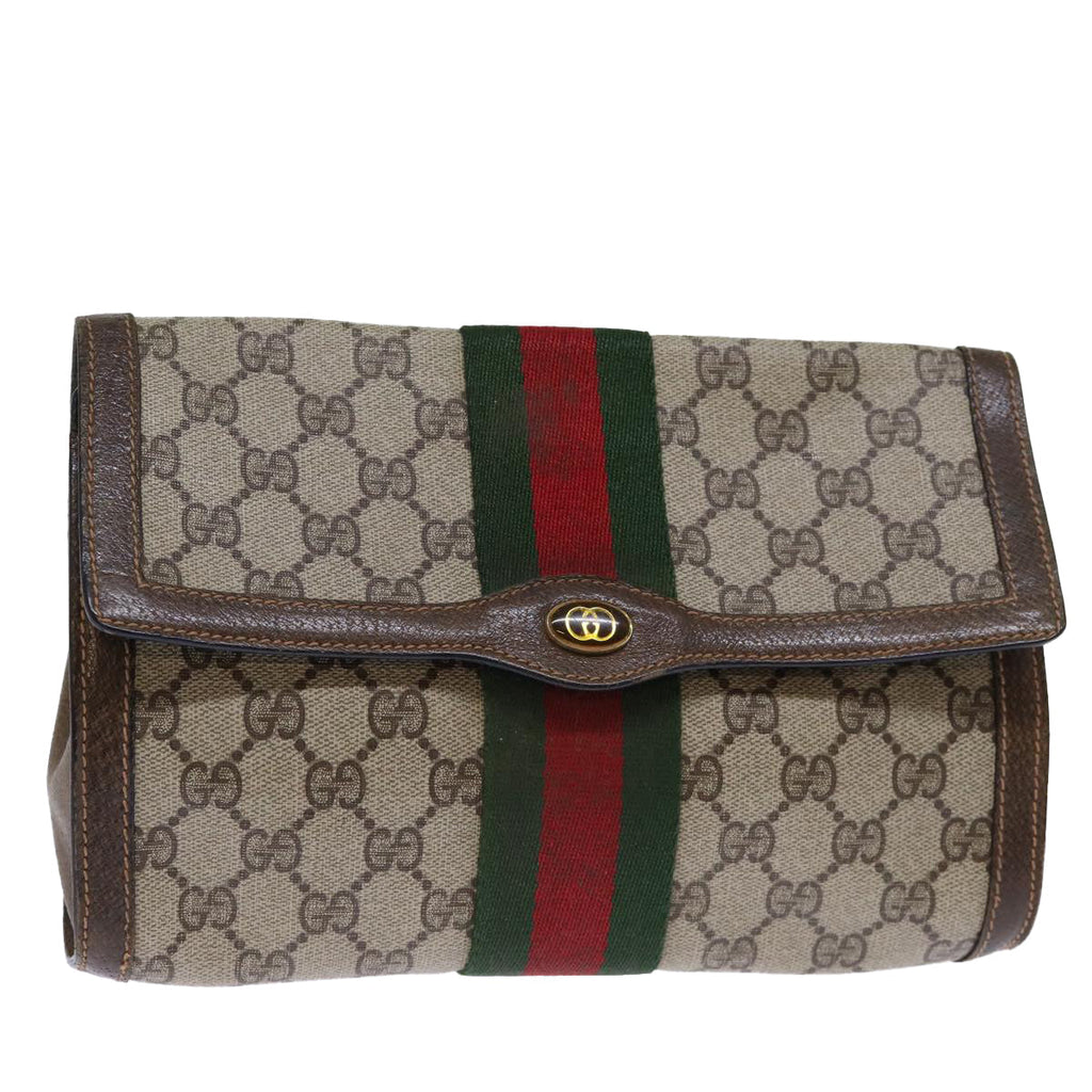 GUCCI GG Canvas Web Sherry Line Clutch Bag Beige Green 84 01 006 yk12008