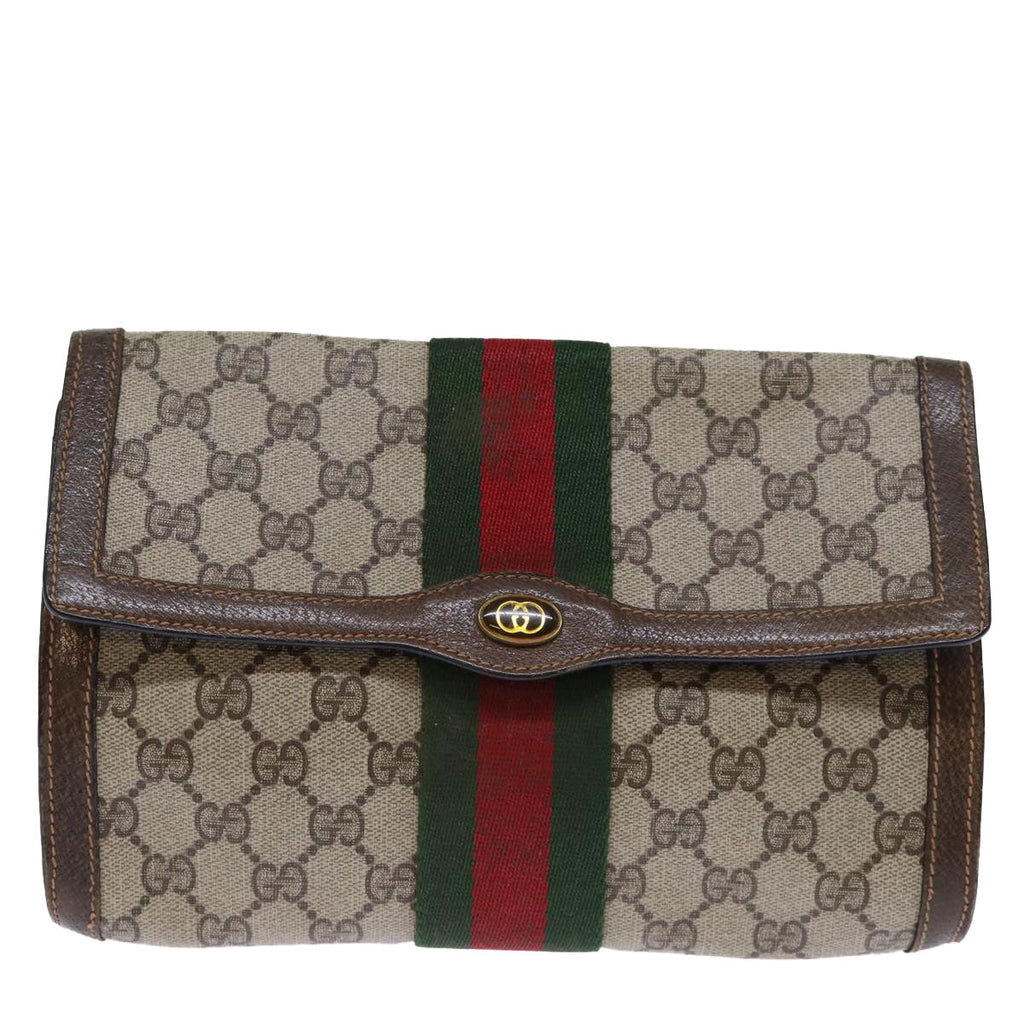 GUCCI GG Canvas Web Sherry Line Clutch Bag Beige Green 84 01 006 yk12008
