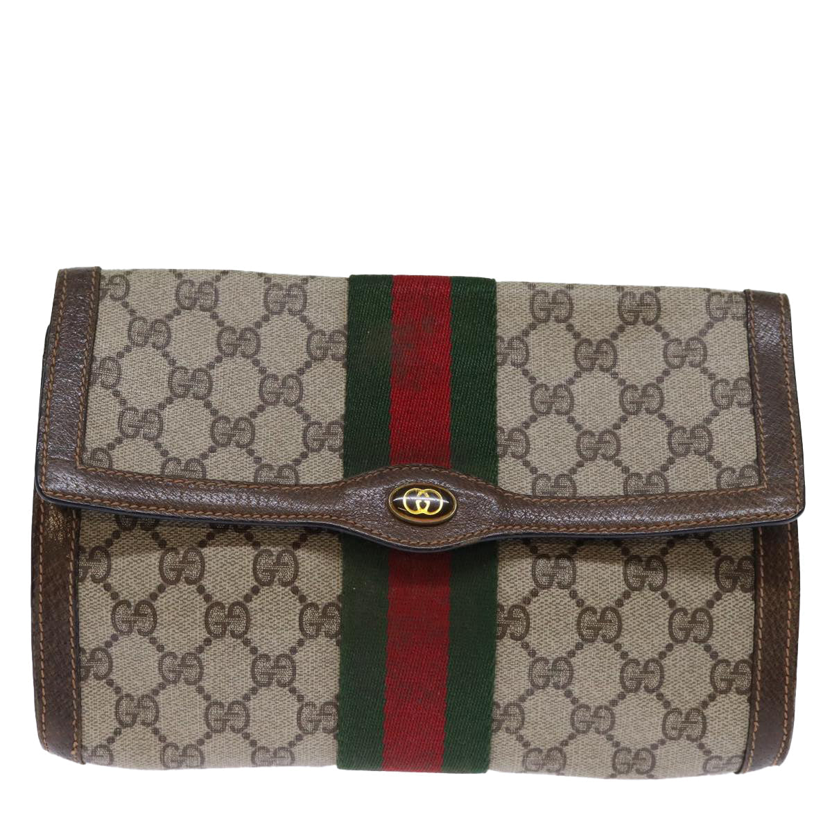 GUCCI GG Canvas Web Sherry Line Clutch Bag Beige Green 84 01 006 yk12008