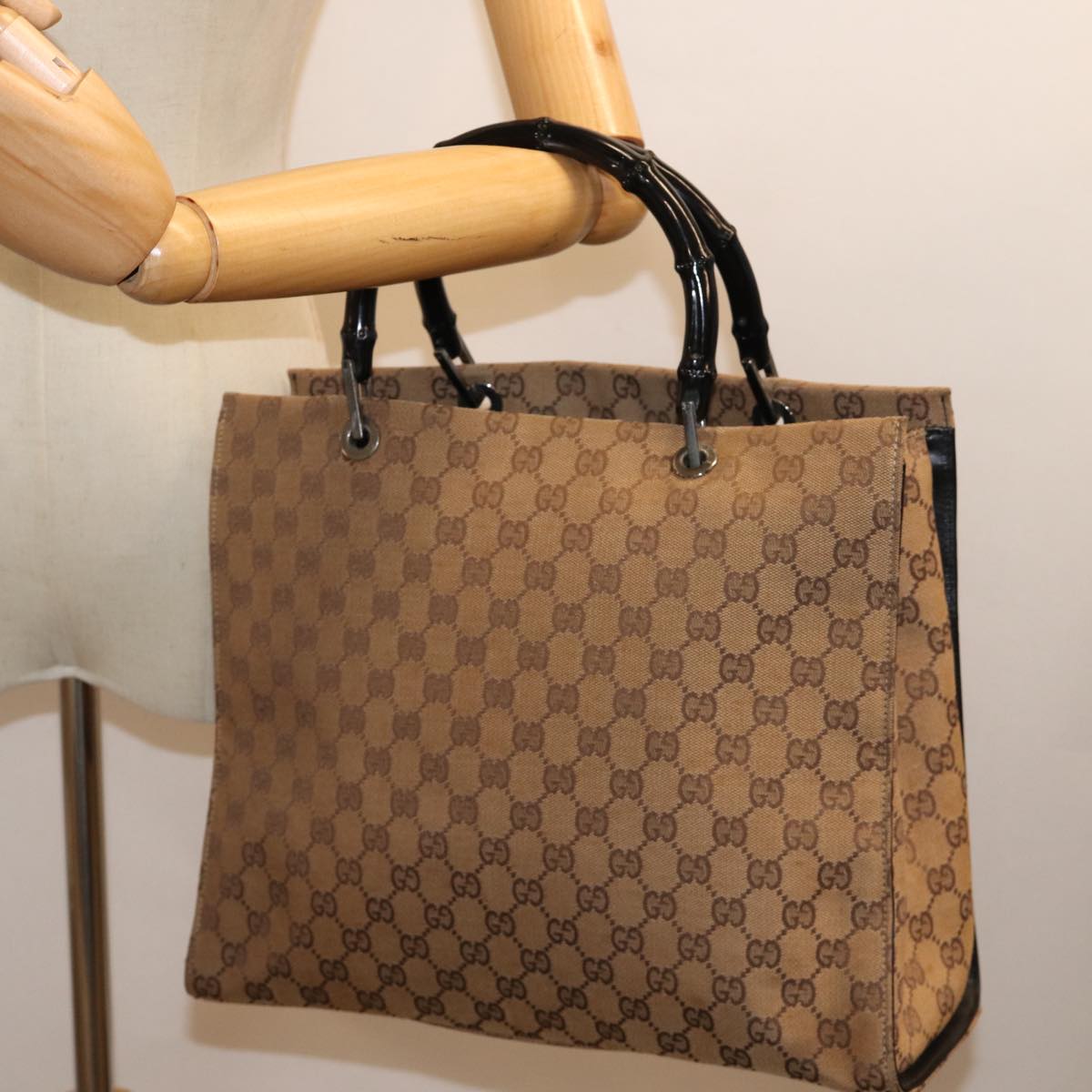 GUCCI Bamboo Hand Bag GG Canvas Beige 002 1010 yk12011