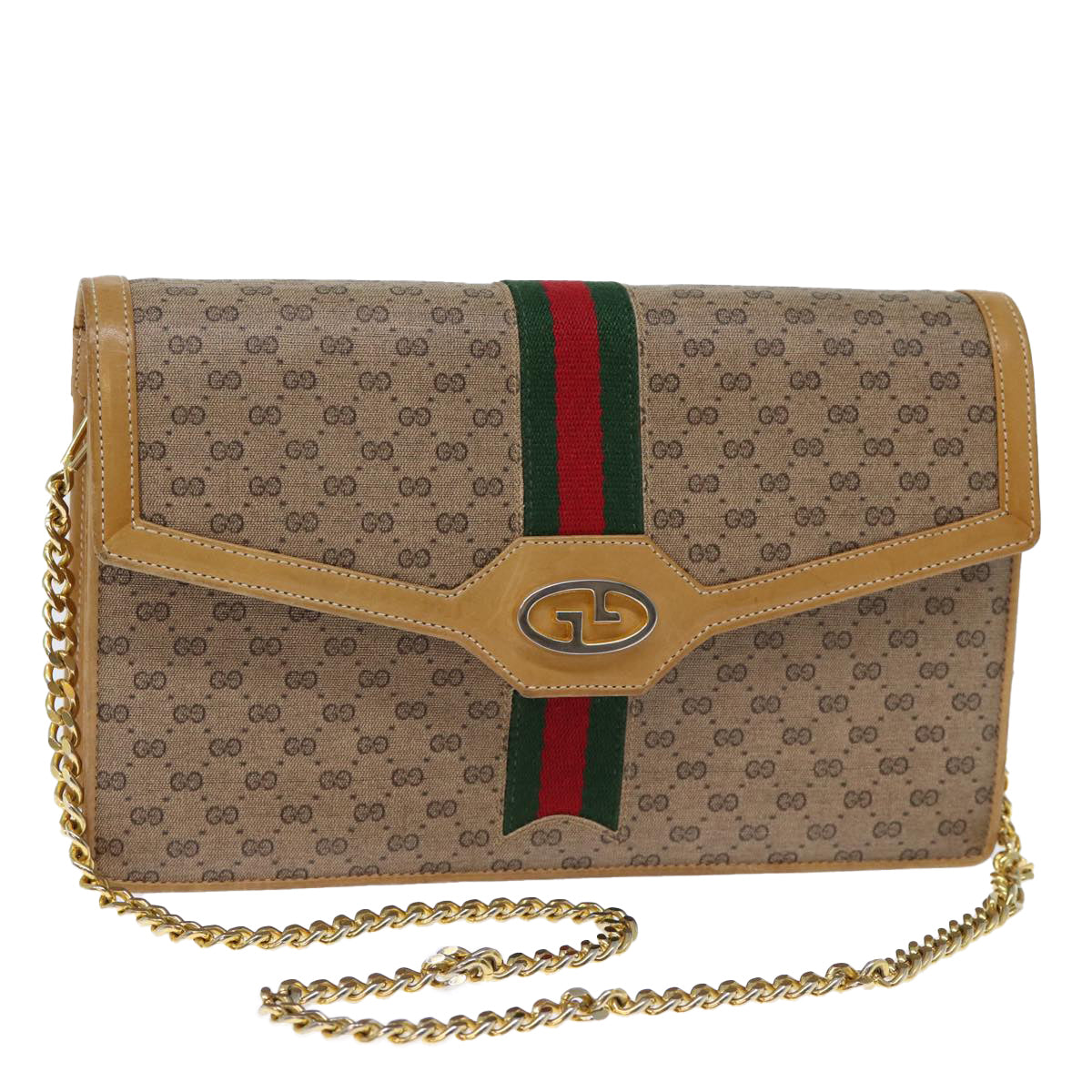 GUCCI Micro GG Supreme Chain Web Sherry Line Shoulder Bag PVC Beige yk12014