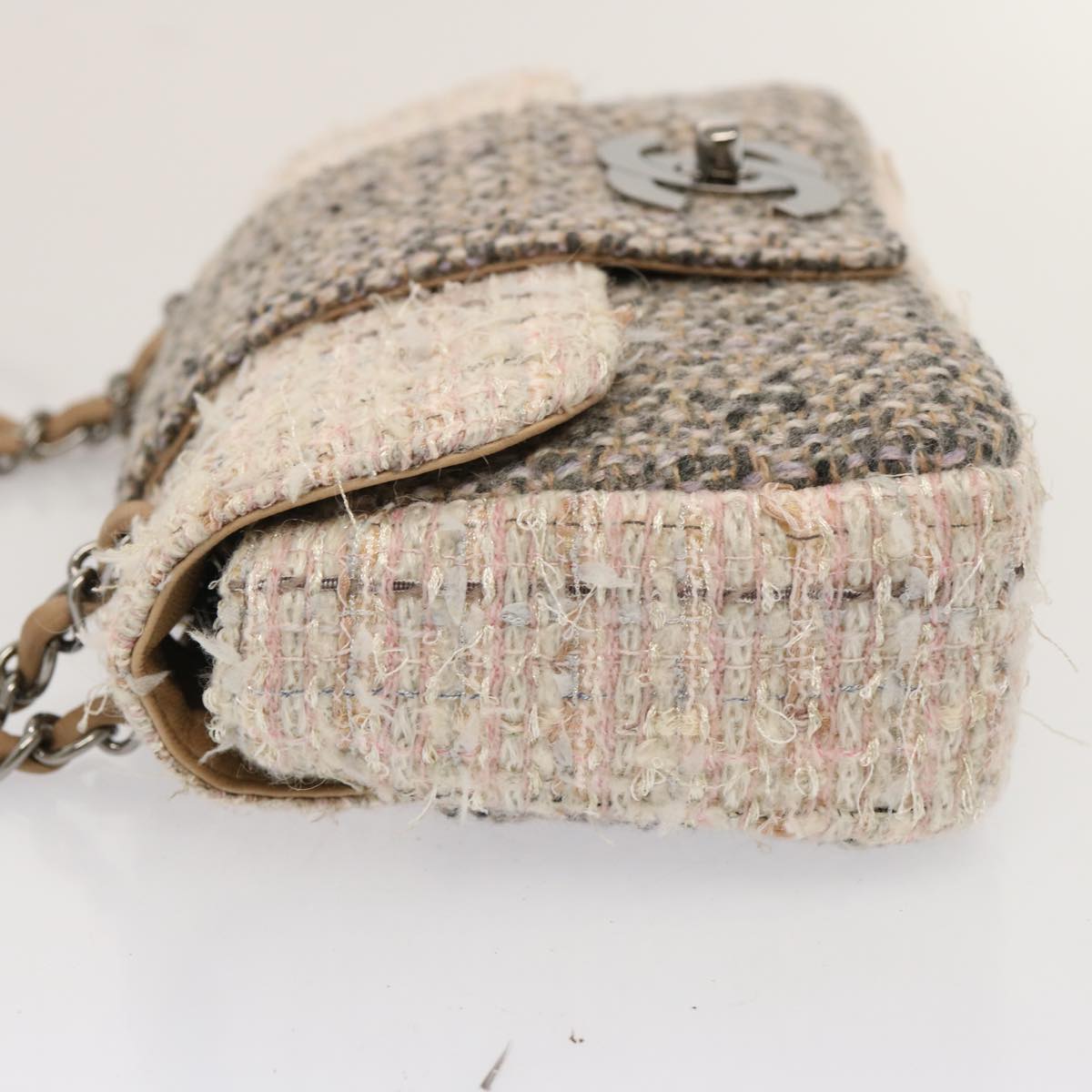 CHANEL Turn Lock Chain COCO Mark Shoulder Bag tweed Pink CC yk12015A