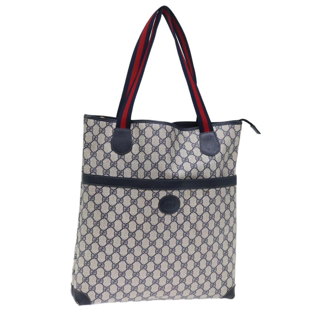 GUCCI GG Supreme Sherry Line Tote Bag PVC Navy Red yk12029