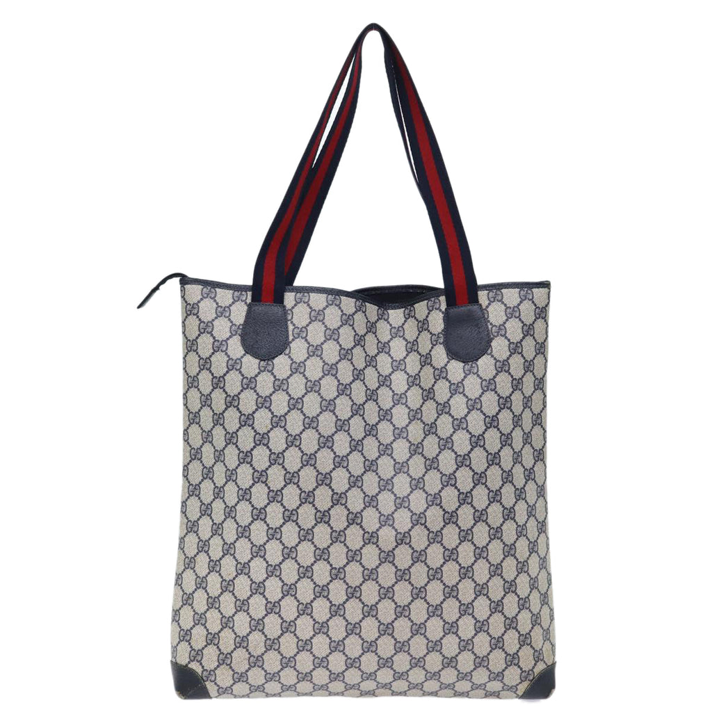 GUCCI GG Supreme Sherry Line Tote Bag PVC Navy Red yk12029