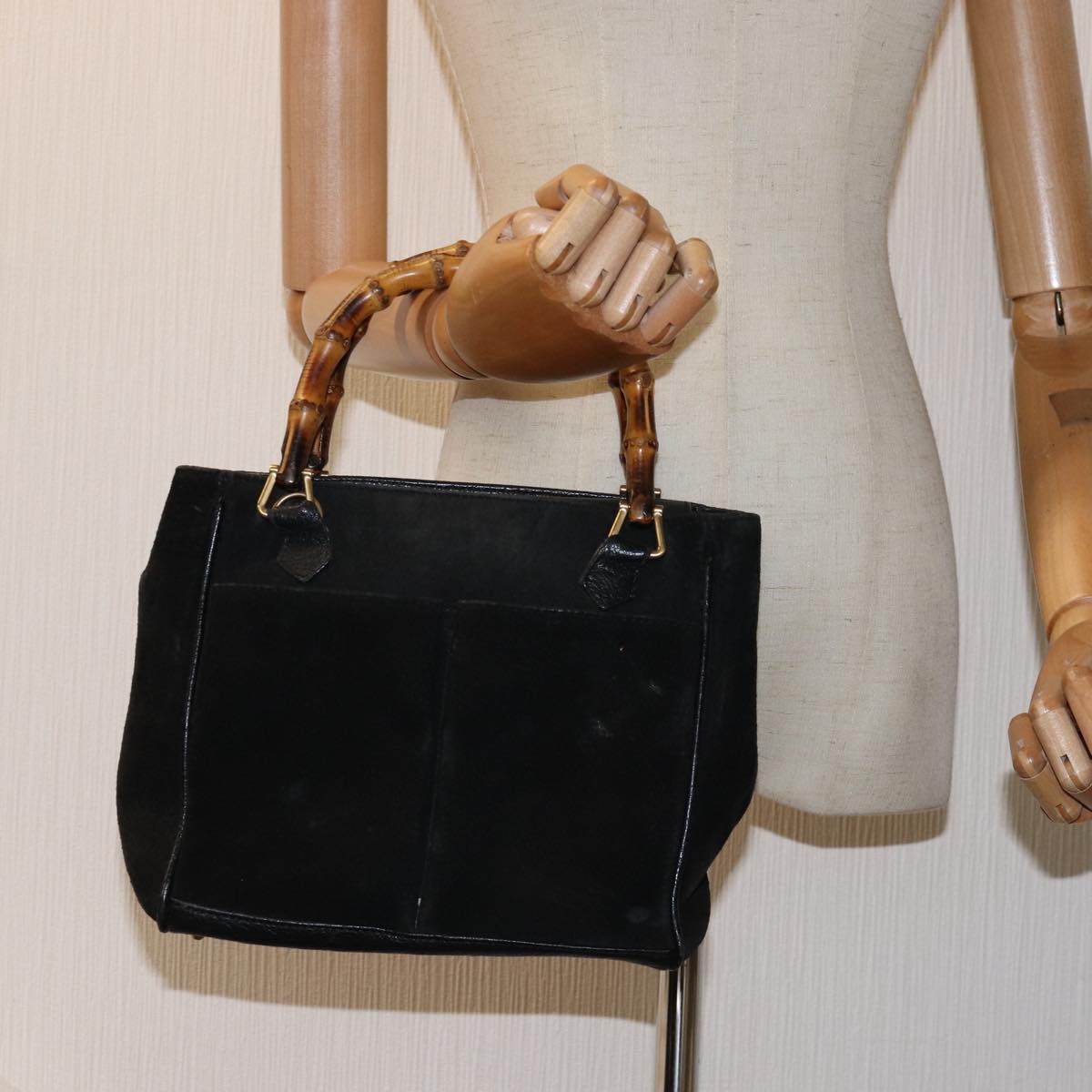 GUCCI Bamboo Hand Bag Suede Black 000 122 0316 yk12056