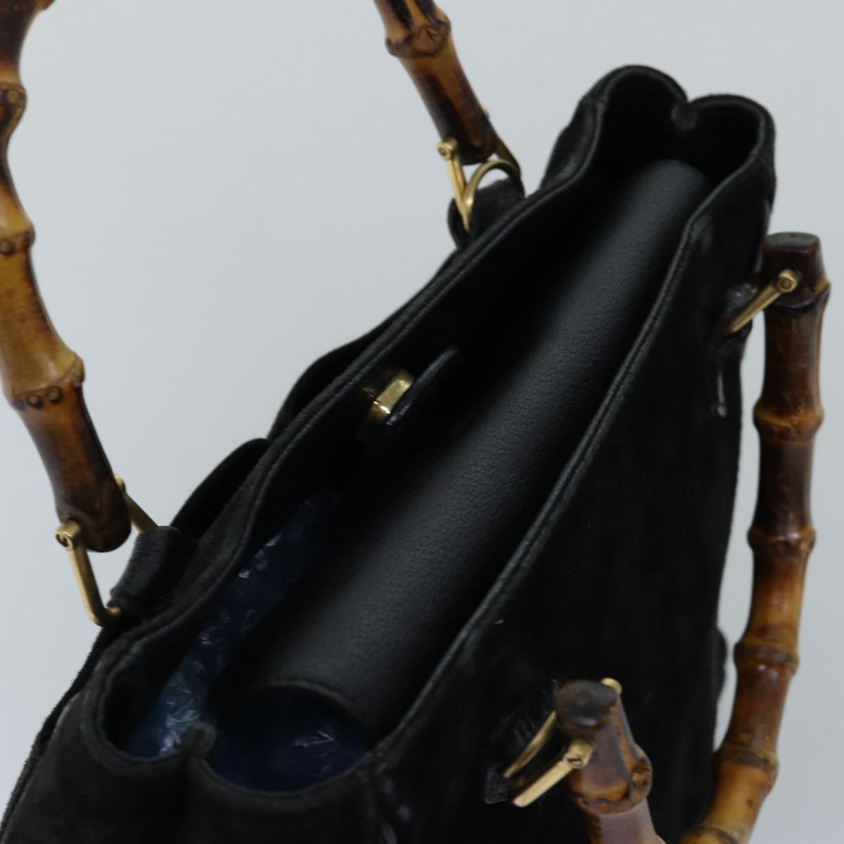 GUCCI Bamboo Hand Bag Suede Black 000 122 0316 yk12056
