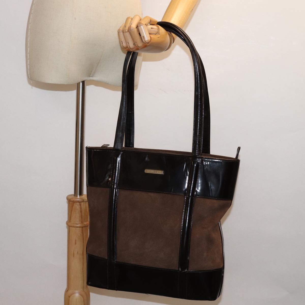 GUCCI Tote Bag Suede Brown yk12084