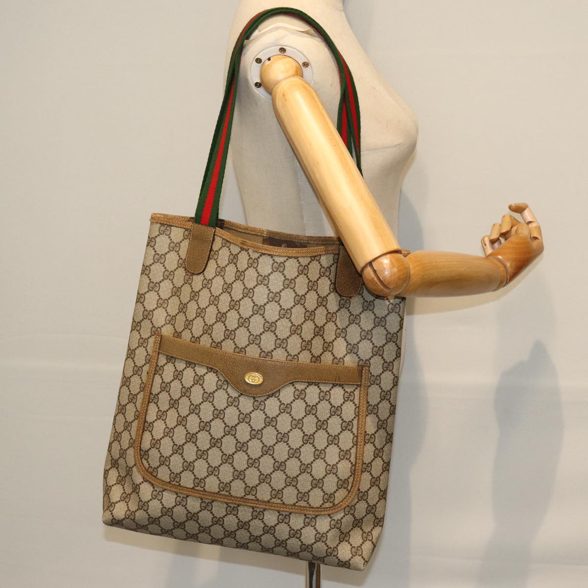 GUCCI GG Supreme Web Sherry Line Tote Bag Beige Red Green 39 02 003 yk12120
