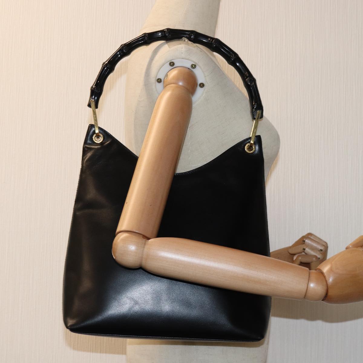 GUCCI Bamboo Shoulder Bag Leather Black 001 3007 yk12185