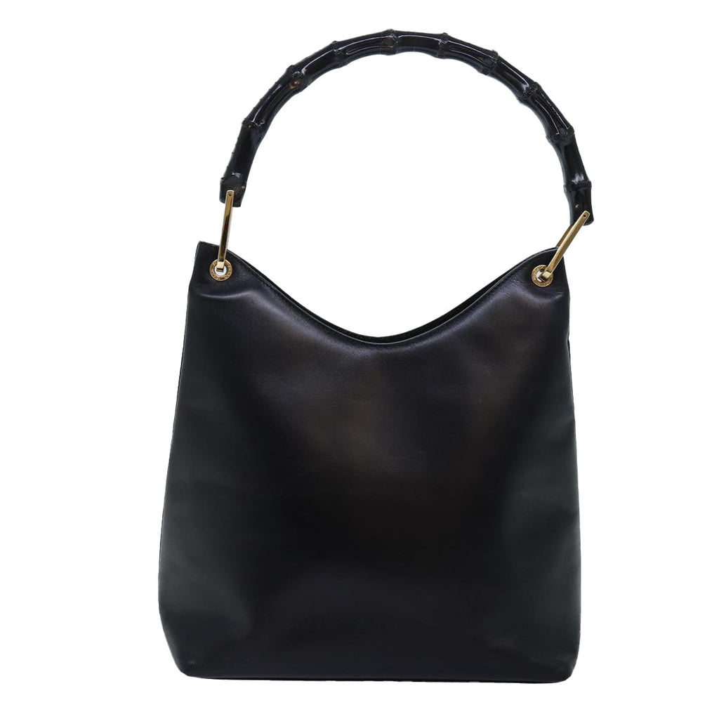 GUCCI Bamboo Shoulder Bag Leather Black 001 3007 yk12185